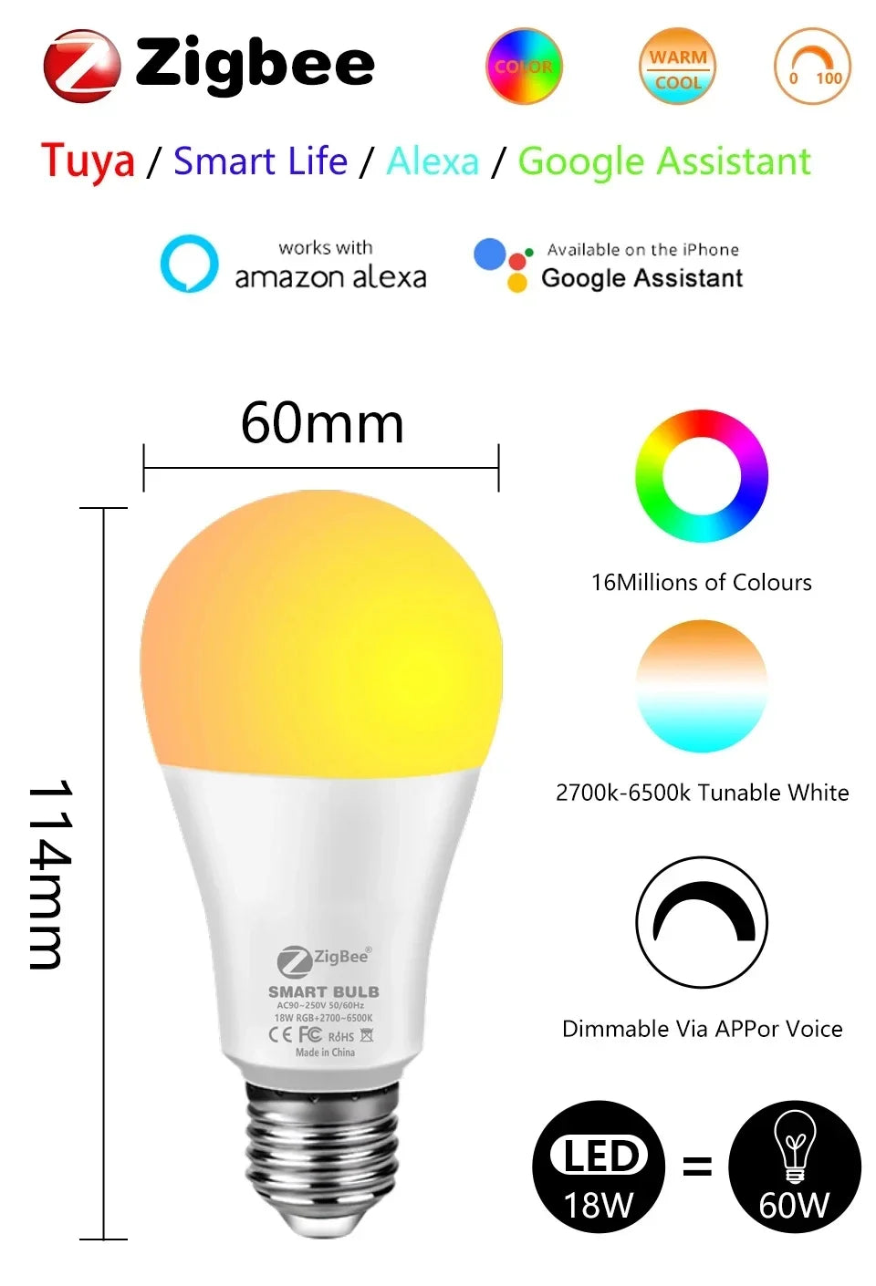 Bombilla Inteligente RGB WiFi Domotek | Control de voz y app